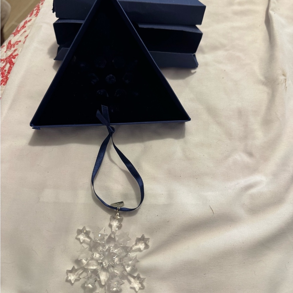 Crystal Snowflake Ornament with Blue Ribbon